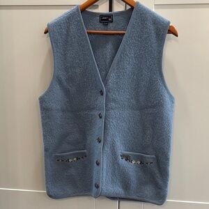 Mat Pure Wool Soft Light Blue V-Neck Button Vest